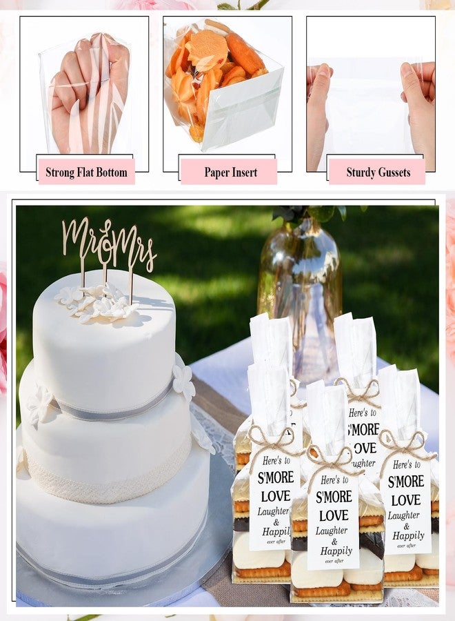 Mooliwe 50 Set S'mores Kit 4 x 2 x 8 S'more Bags Flat Bottom Gusseted Cellophane Bags with Favor Tag and Twine for Wedding Baby Shower Birthday Favors Party(Elegant Style) - Image 3
